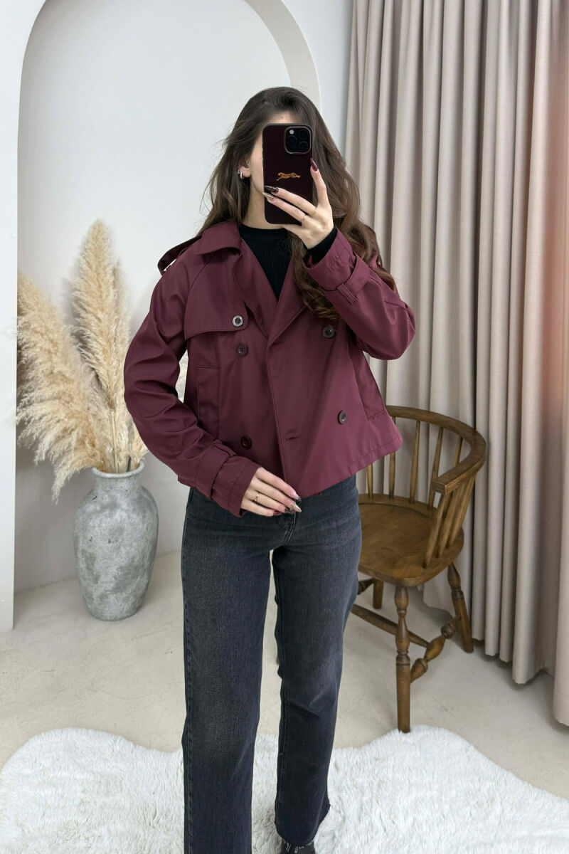 ONE COLOR CROPPED TRENCH WOMAN COAT BURGUNDY/VISHNJE - 1