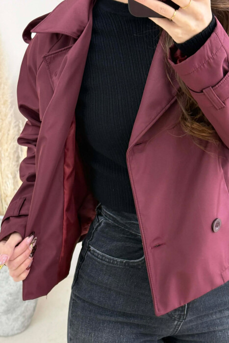 ONE COLOR CROPPED TRENCH WOMAN COAT BURGUNDY/VISHNJE - 2