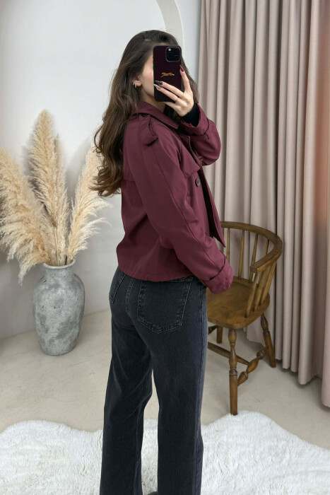 ONE COLOR CROPPED TRENCH WOMAN COAT BURGUNDY/VISHNJE - 3