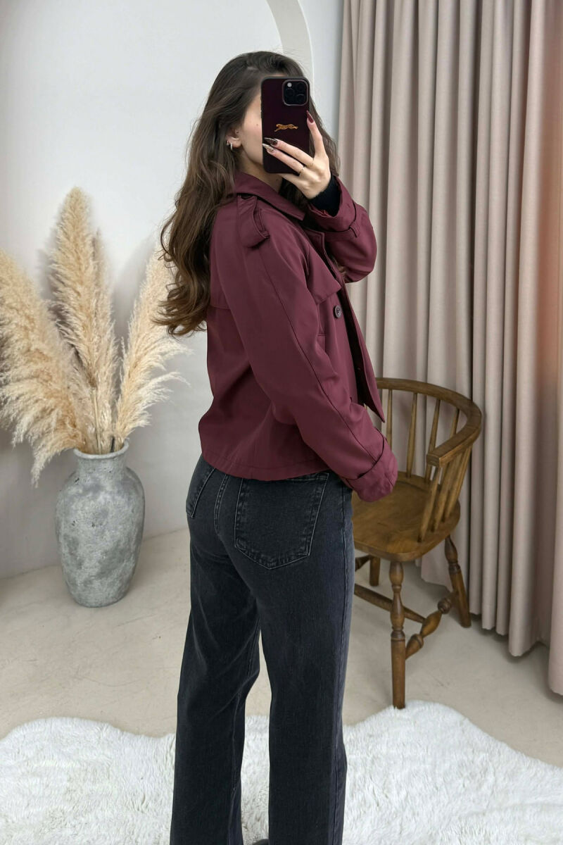 ONE COLOR CROPPED TRENCH WOMAN COAT BURGUNDY/VISHNJE - 3