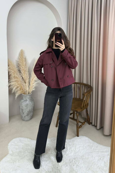 ONE COLOR CROPPED TRENCH WOMAN COAT BURGUNDY/VISHNJE - 4