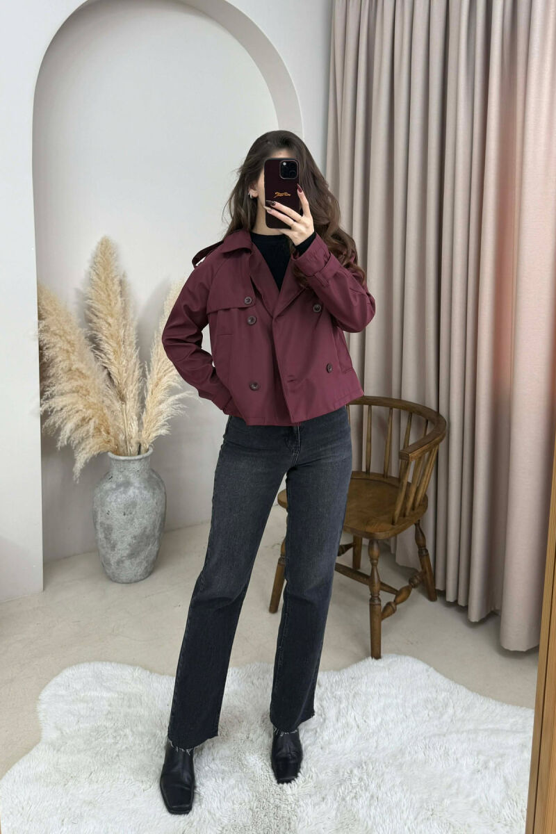 ONE COLOR CROPPED TRENCH WOMAN COAT BURGUNDY/VISHNJE - 4
