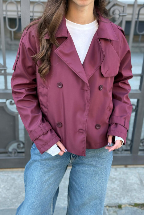 ONE COLOR CROPPED TRENCH WOMAN COAT BURGUNDY/VISHNJE - 1