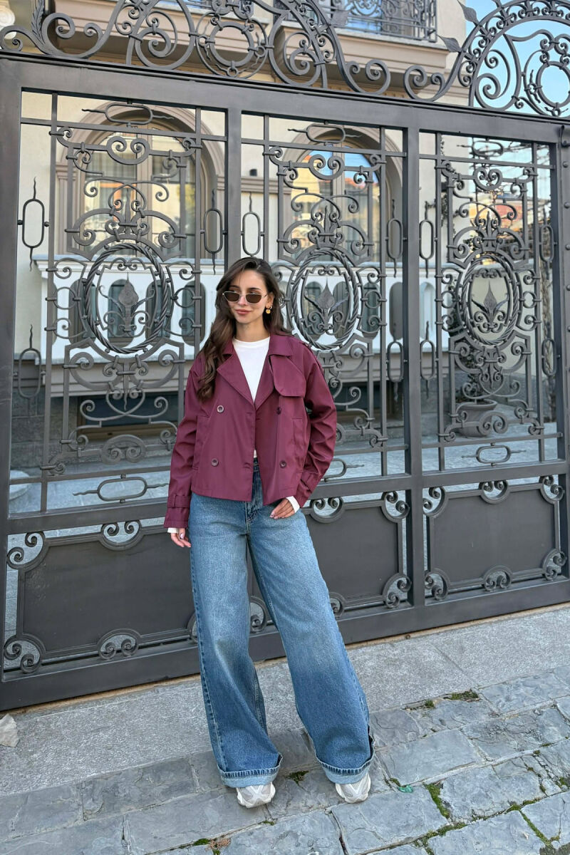 ONE COLOR CROPPED TRENCH WOMAN COAT BURGUNDY/VISHNJE - 2