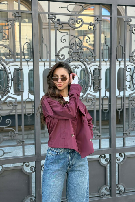 ONE COLOR CROPPED TRENCH WOMAN COAT BURGUNDY/VISHNJE - 4