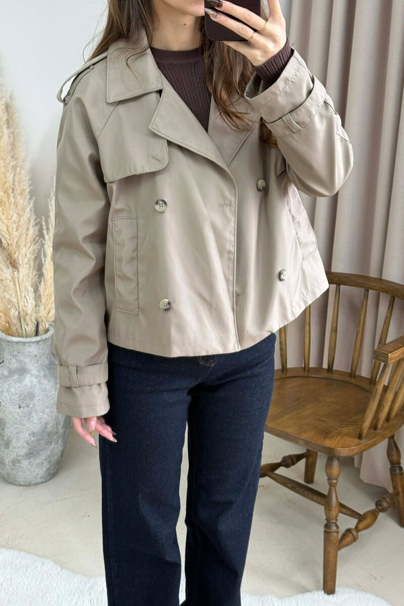 ONE COLOR CROPPED TRENCH WOMAN COAT DARK BEIGE/BEZHE ERRET - 2
