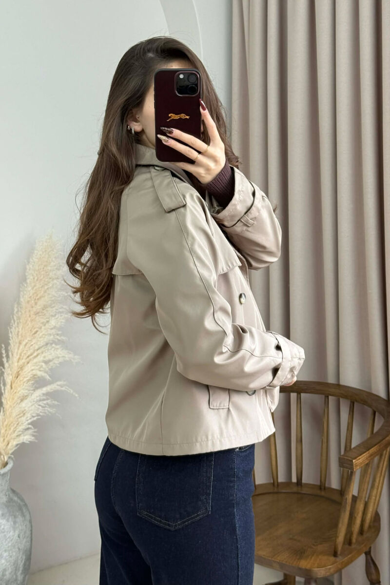 ONE COLOR CROPPED TRENCH WOMAN COAT DARK BEIGE/BEZHE ERRET - 3