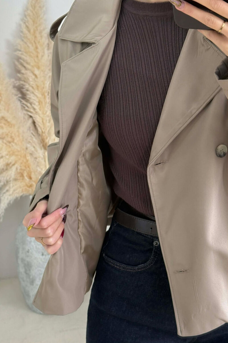 ONE COLOR CROPPED TRENCH WOMAN COAT DARK BEIGE/BEZHE ERRET - 4