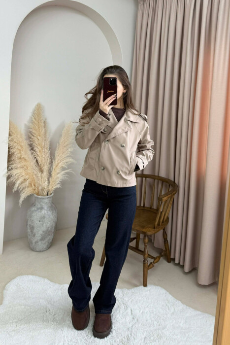 ONE COLOR CROPPED TRENCH WOMAN COAT DARK BEIGE/BEZHE ERRET - 5