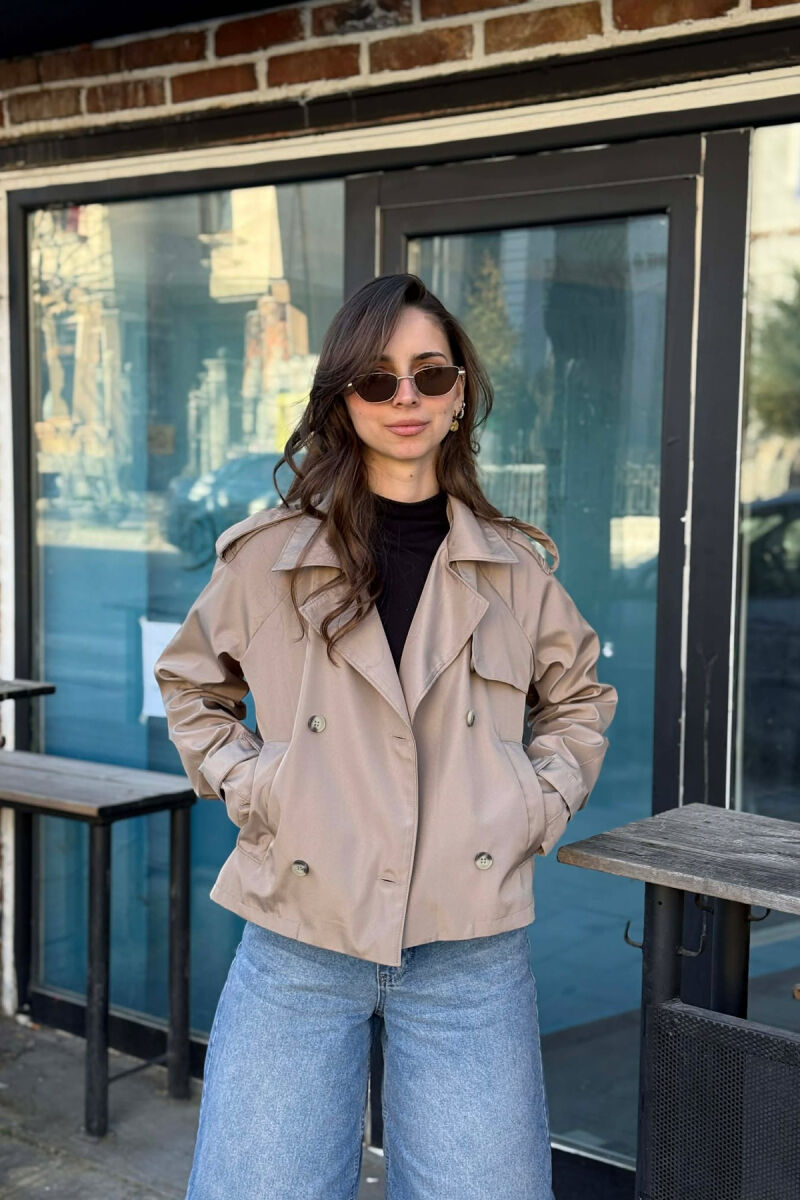 ONE COLOR CROPPED TRENCH WOMAN COAT DARK BEIGE/BEZHE ERRET - 1