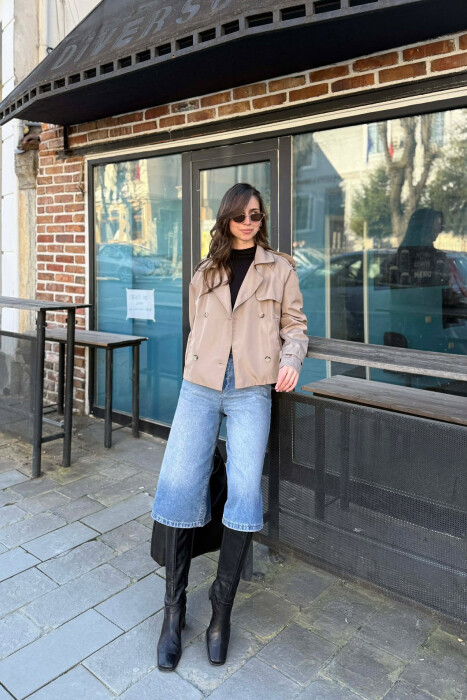 ONE COLOR CROPPED TRENCH WOMAN COAT DARK BEIGE/BEZHE ERRET - 2