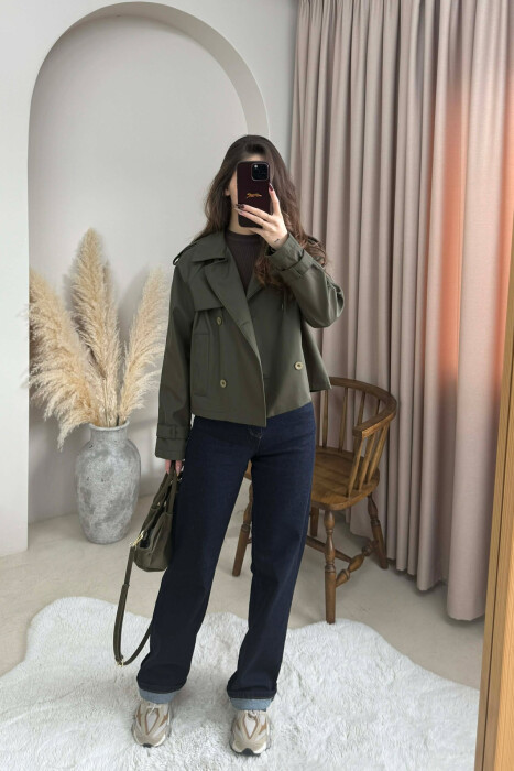 ONE COLOR CROPPED TRENCH WOMAN COAT GREEN/JESHILE - 1