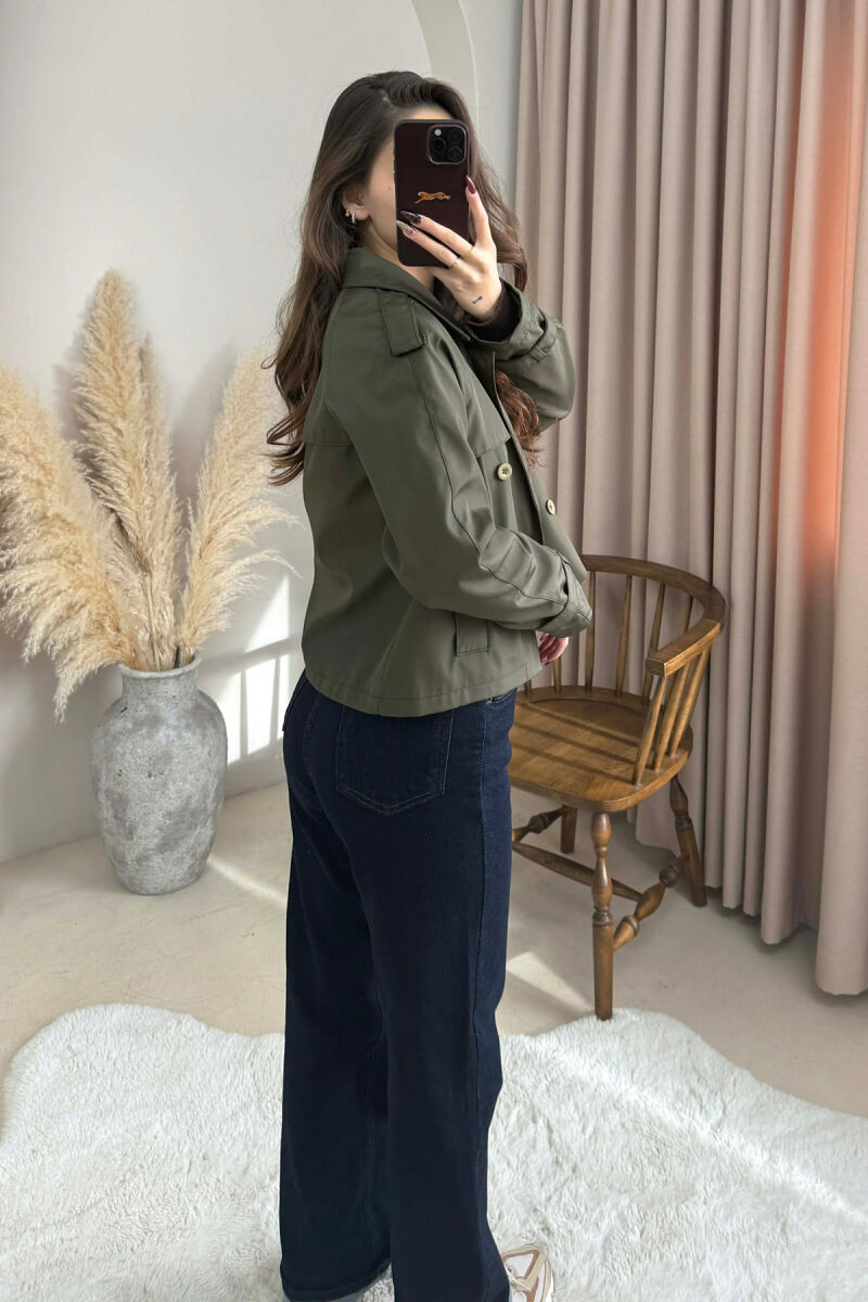 ONE COLOR CROPPED TRENCH WOMAN COAT GREEN/JESHILE - 2