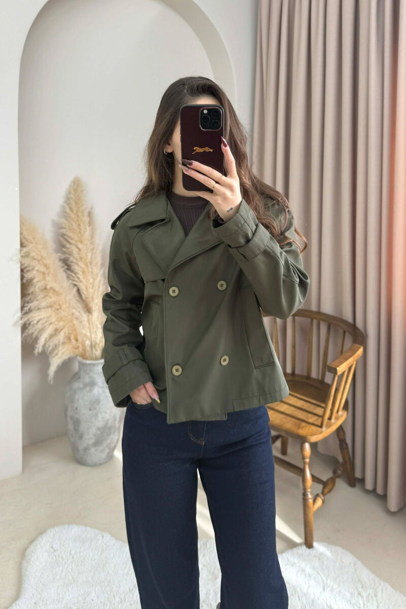 ONE COLOR CROPPED TRENCH WOMAN COAT GREEN/JESHILE - 3