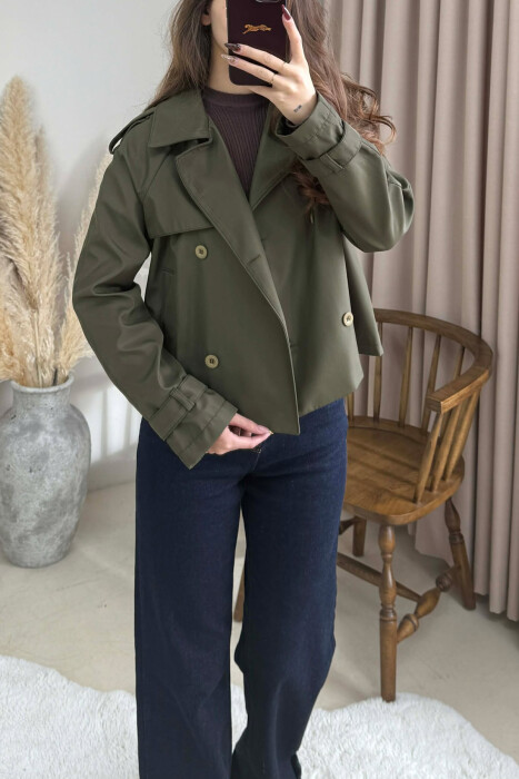 ONE COLOR CROPPED TRENCH WOMAN COAT GREEN/JESHILE - 5