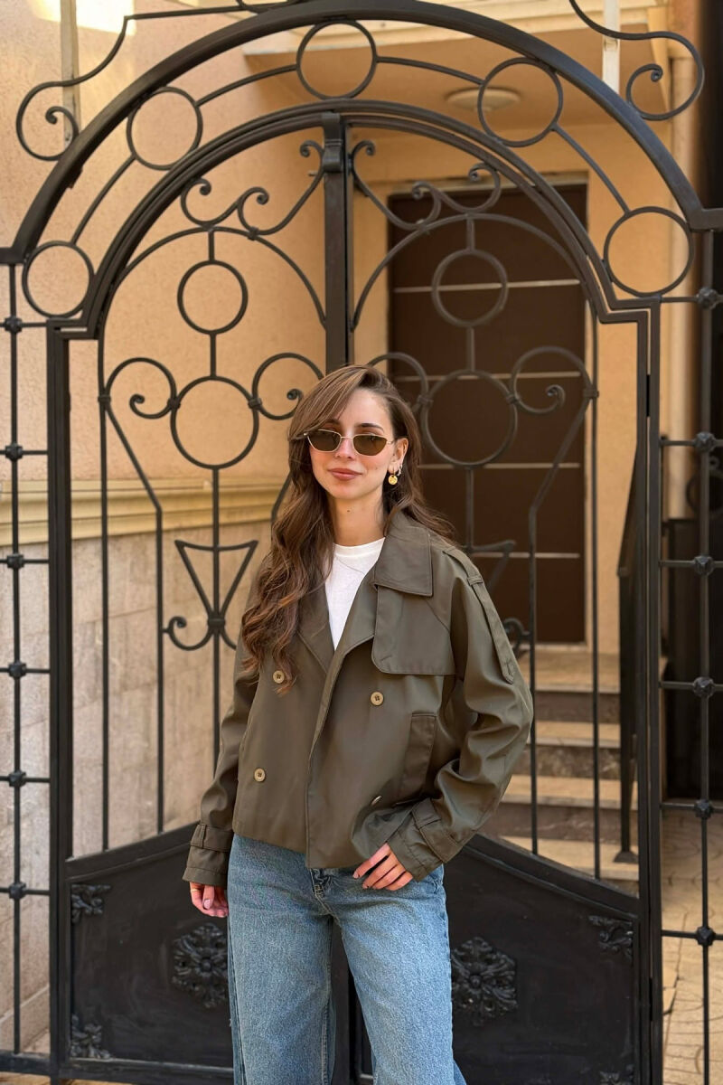 ONE COLOR CROPPED TRENCH WOMAN COAT GREEN/JESHILE - 3