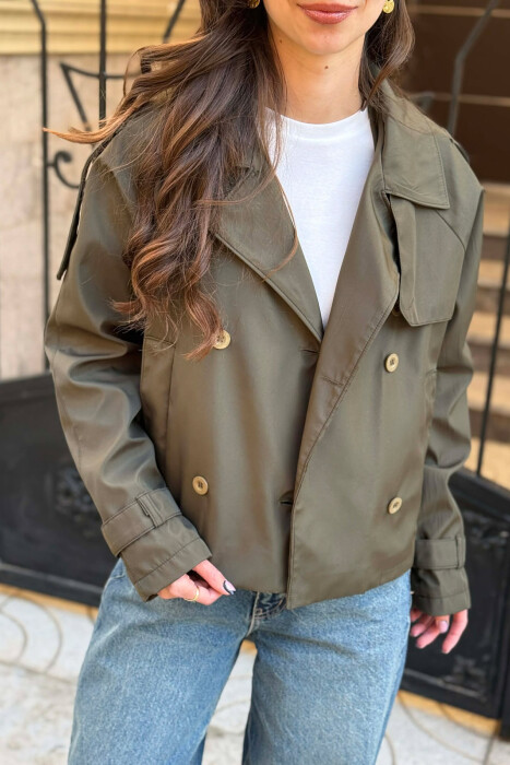 ONE COLOR CROPPED TRENCH WOMAN COAT GREEN/JESHILE - 4