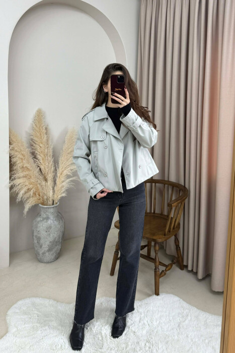 ONE COLOR CROPPED TRENCH WOMAN COAT GREY/GRI 