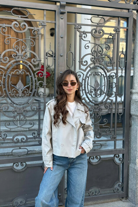 ONE COLOR CROPPED TRENCH WOMAN COAT GREY/GRI 