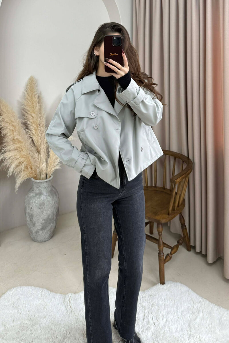 ONE COLOR CROPPED TRENCH WOMAN COAT GREY/GRI - 2