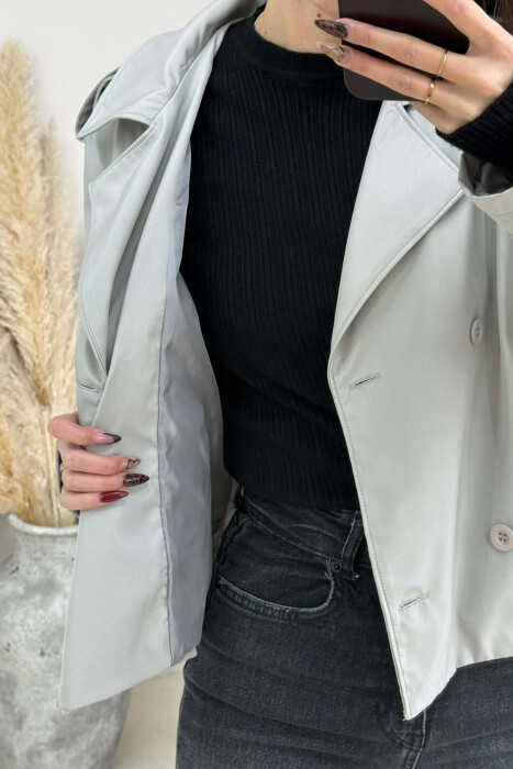 ONE COLOR CROPPED TRENCH WOMAN COAT GREY/GRI - 3