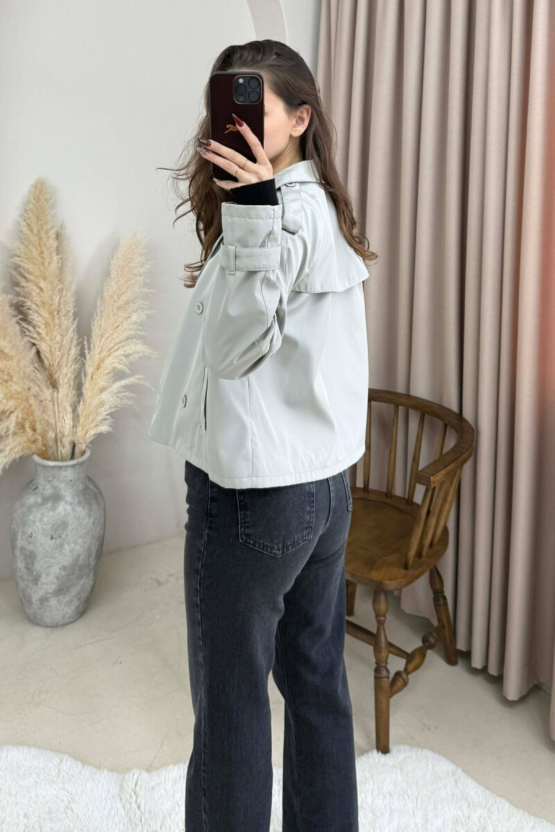 ONE COLOR CROPPED TRENCH WOMAN COAT GREY/GRI - 4