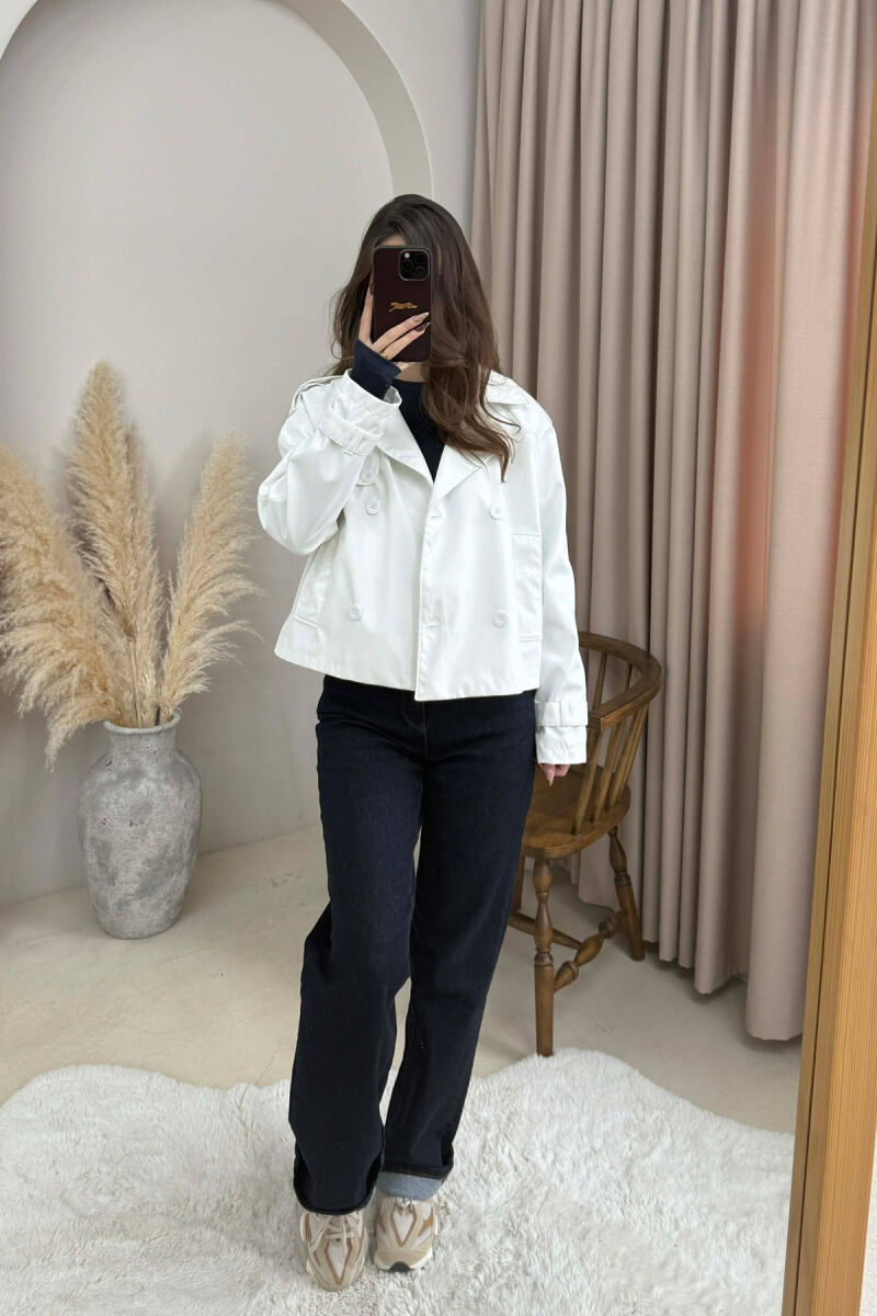 ONE COLOR CROPPED TRENCH WOMAN COAT WHITE-E BARDHE - 1