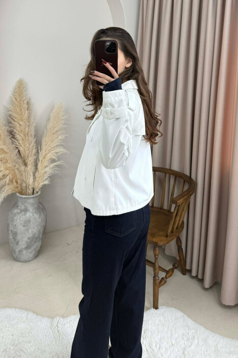 ONE COLOR CROPPED TRENCH WOMAN COAT WHITE-E BARDHE - 2