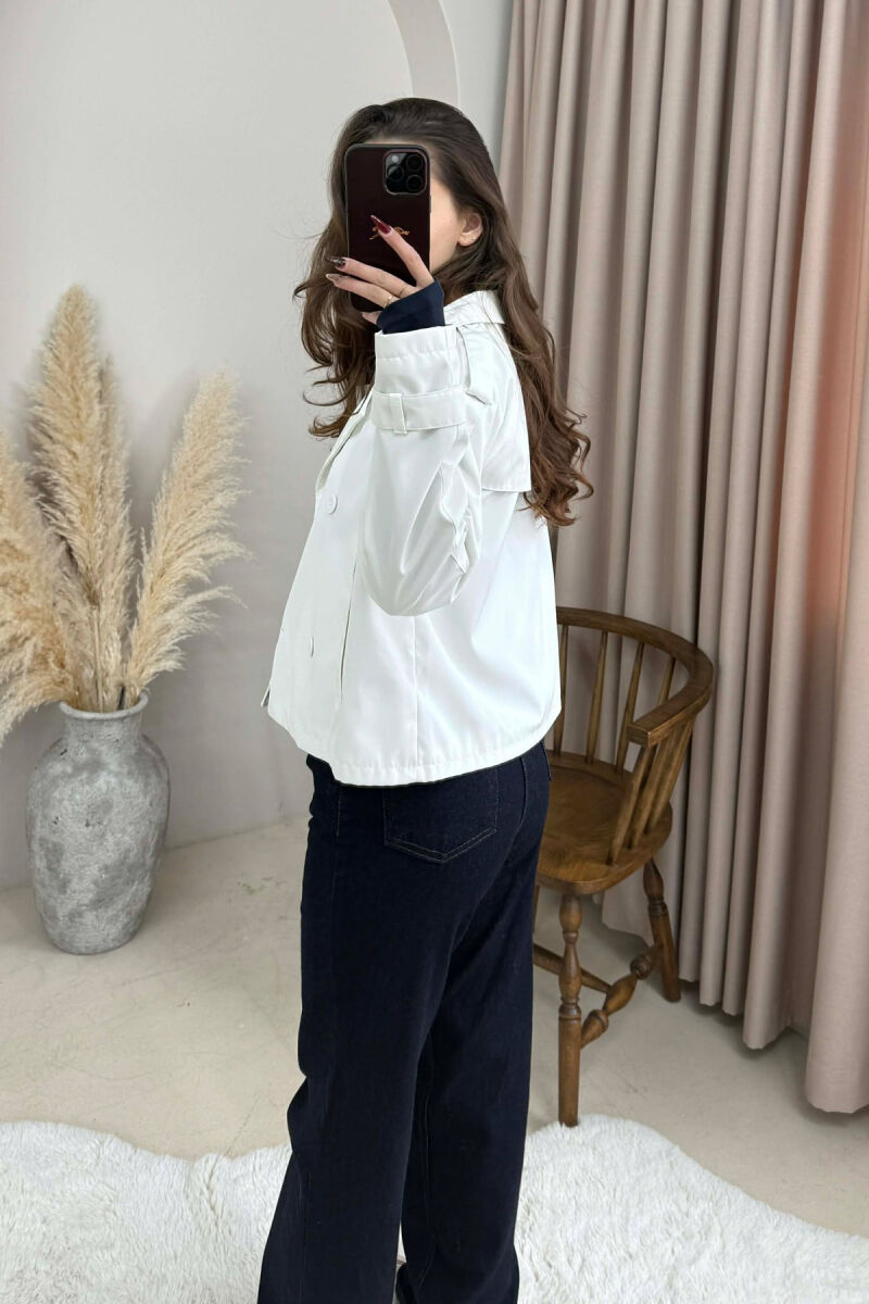 ONE COLOR CROPPED TRENCH WOMAN COAT WHITE-E BARDHE - 2