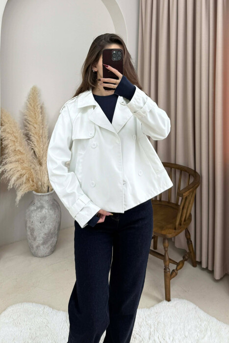 ONE COLOR CROPPED TRENCH WOMAN COAT WHITE-E BARDHE - 3
