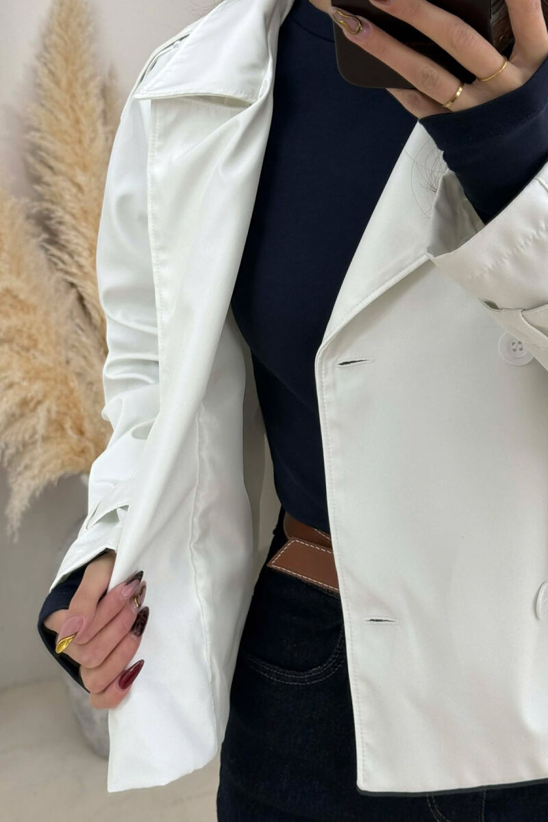 ONE COLOR CROPPED TRENCH WOMAN COAT WHITE-E BARDHE - 4