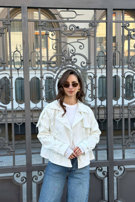 ONE COLOR CROPPED TRENCH WOMAN COAT WHITE-E BARDHE 