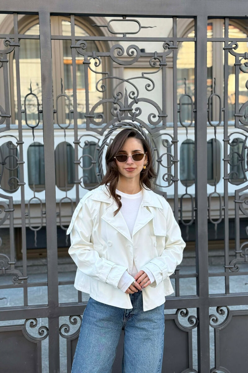 ONE COLOR CROPPED TRENCH WOMAN COAT WHITE-E BARDHE - 1