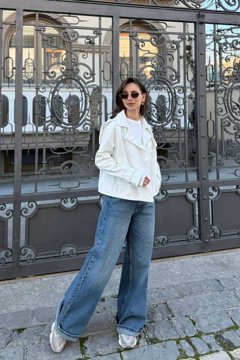 ONE COLOR CROPPED TRENCH WOMAN COAT WHITE-E BARDHE - 2