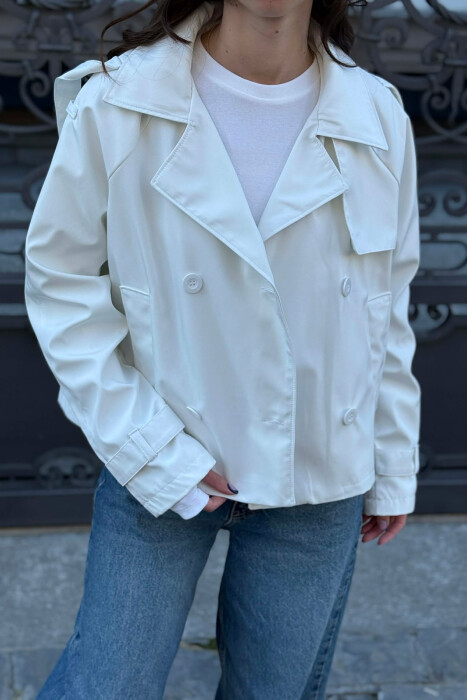 ONE COLOR CROPPED TRENCH WOMAN COAT WHITE-E BARDHE - 3