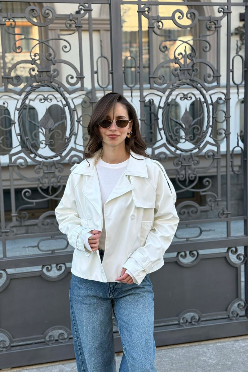 ONE COLOR CROPPED TRENCH WOMAN COAT WHITE-E BARDHE - 4