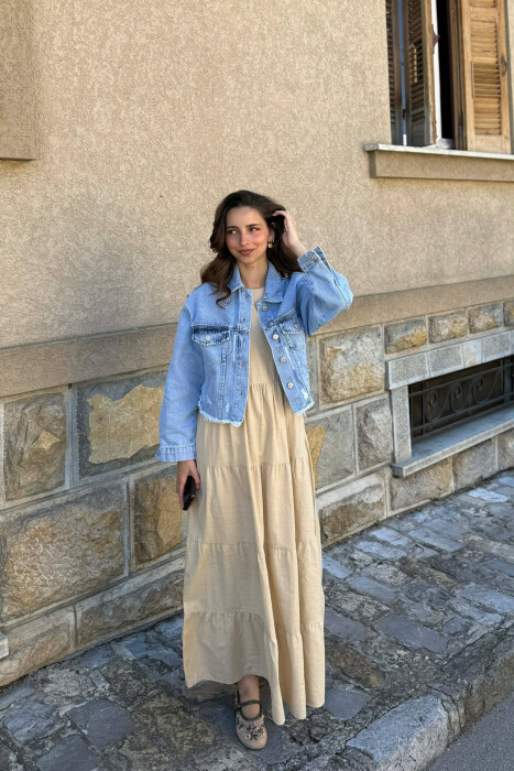 ONE COLOR CROPPED WOMAN JACKET LIGHTBLUE/BZ - KLAUDIO FASHION