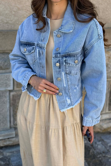 ONE COLOR CROPPED WOMAN JACKET LIGHTBLUE/BZ - 2