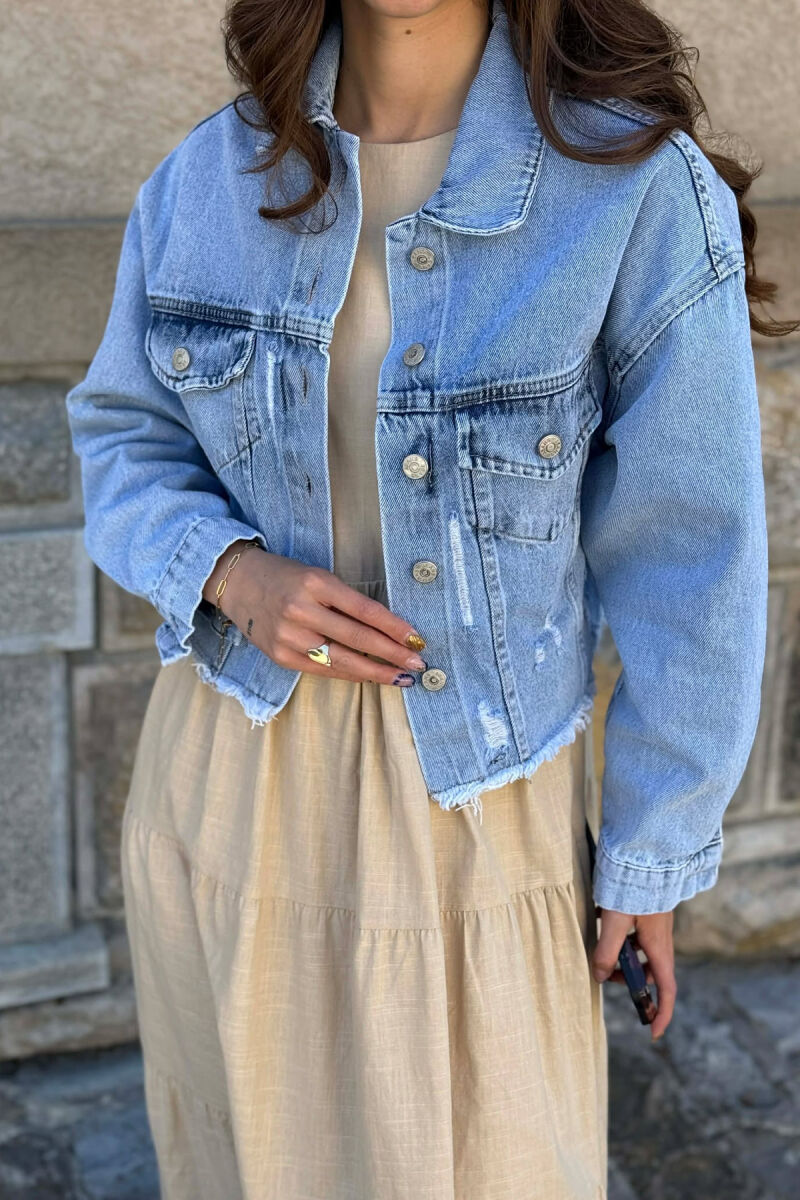 ONE COLOR CROPPED WOMAN JACKET LIGHTBLUE/BZ - 2