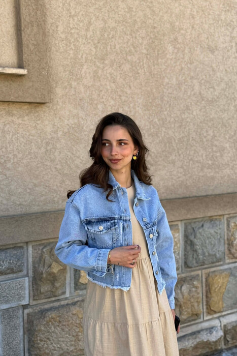 ONE COLOR CROPPED WOMAN JACKET LIGHTBLUE/BZ - 3