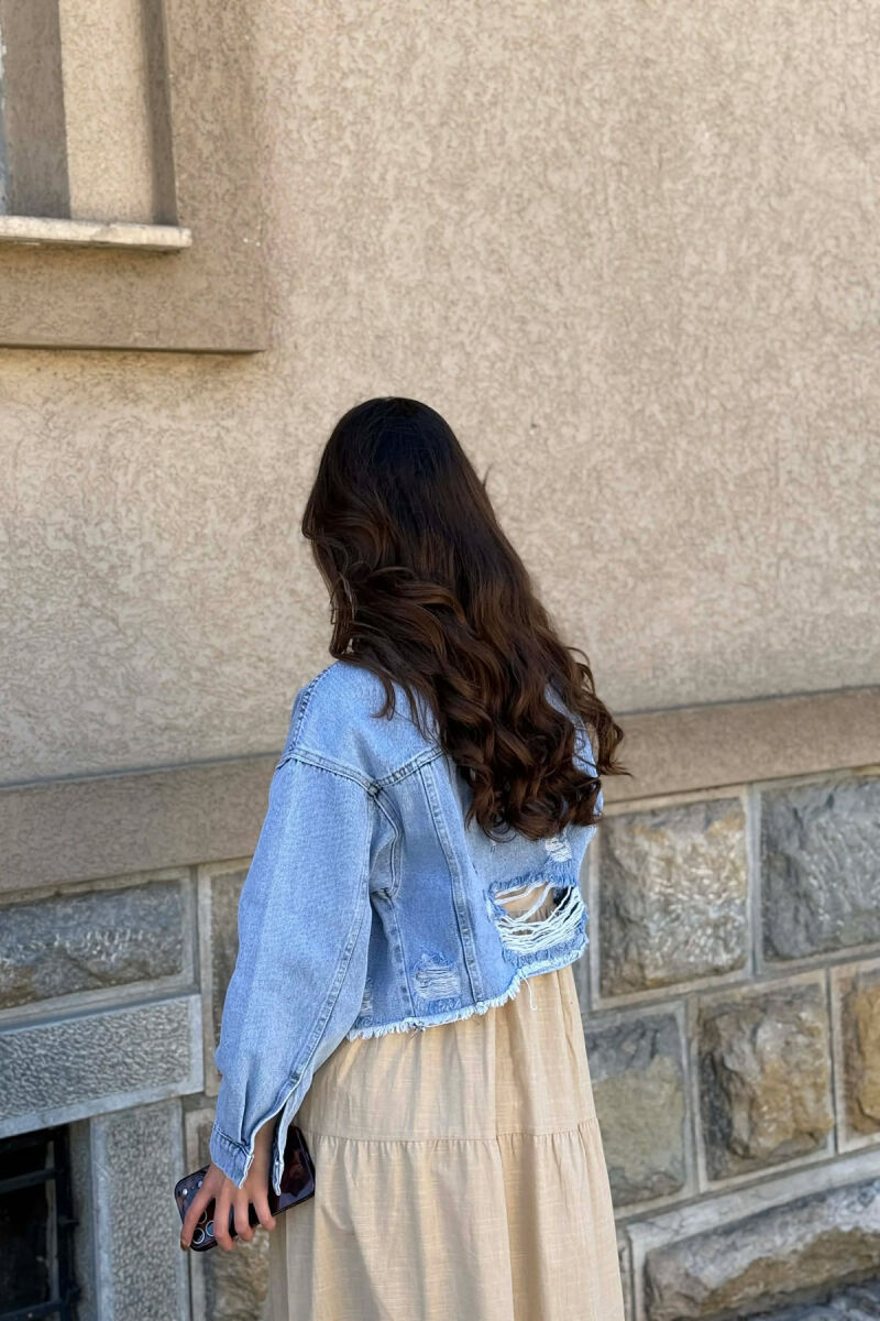 ONE COLOR CROPPED WOMAN JACKET LIGHTBLUE/BZ - 5