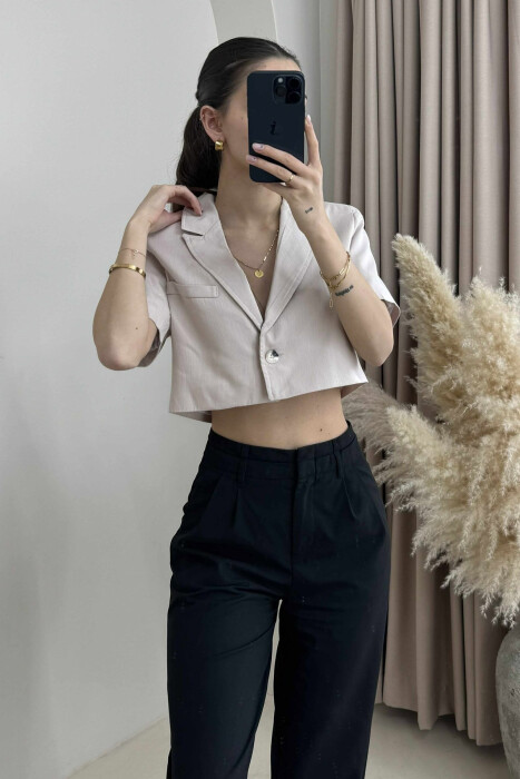 ONE COLOR CROPPED WOMEN JACKET BEIGE/BEZHE - 1