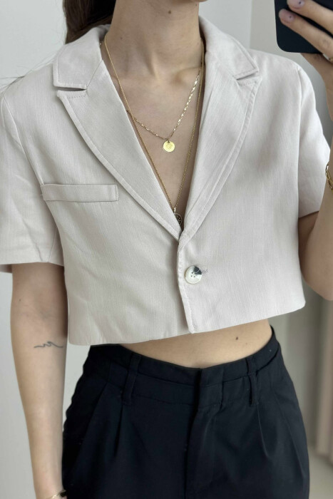 ONE COLOR CROPPED WOMEN JACKET BEIGE/BEZHE - 2