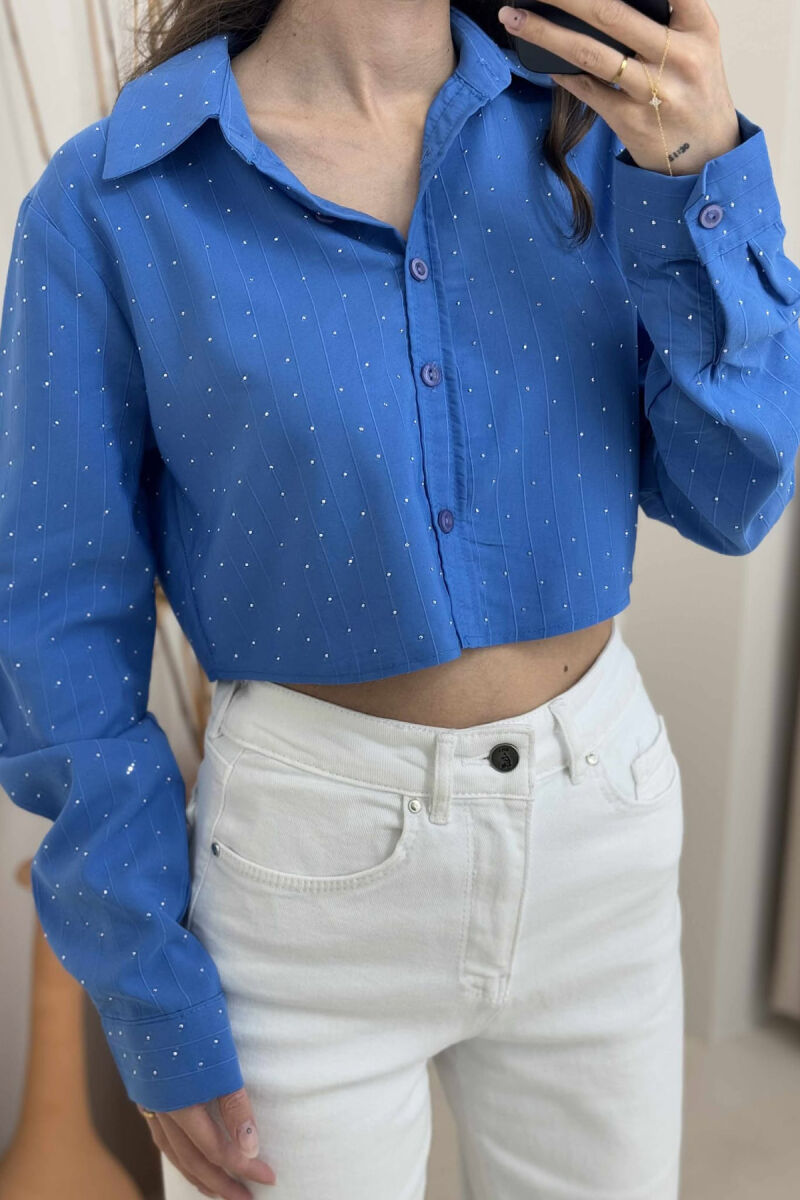 ONE COLOR CROPPED WOMEN SHIRT BLUE/BLU - 1