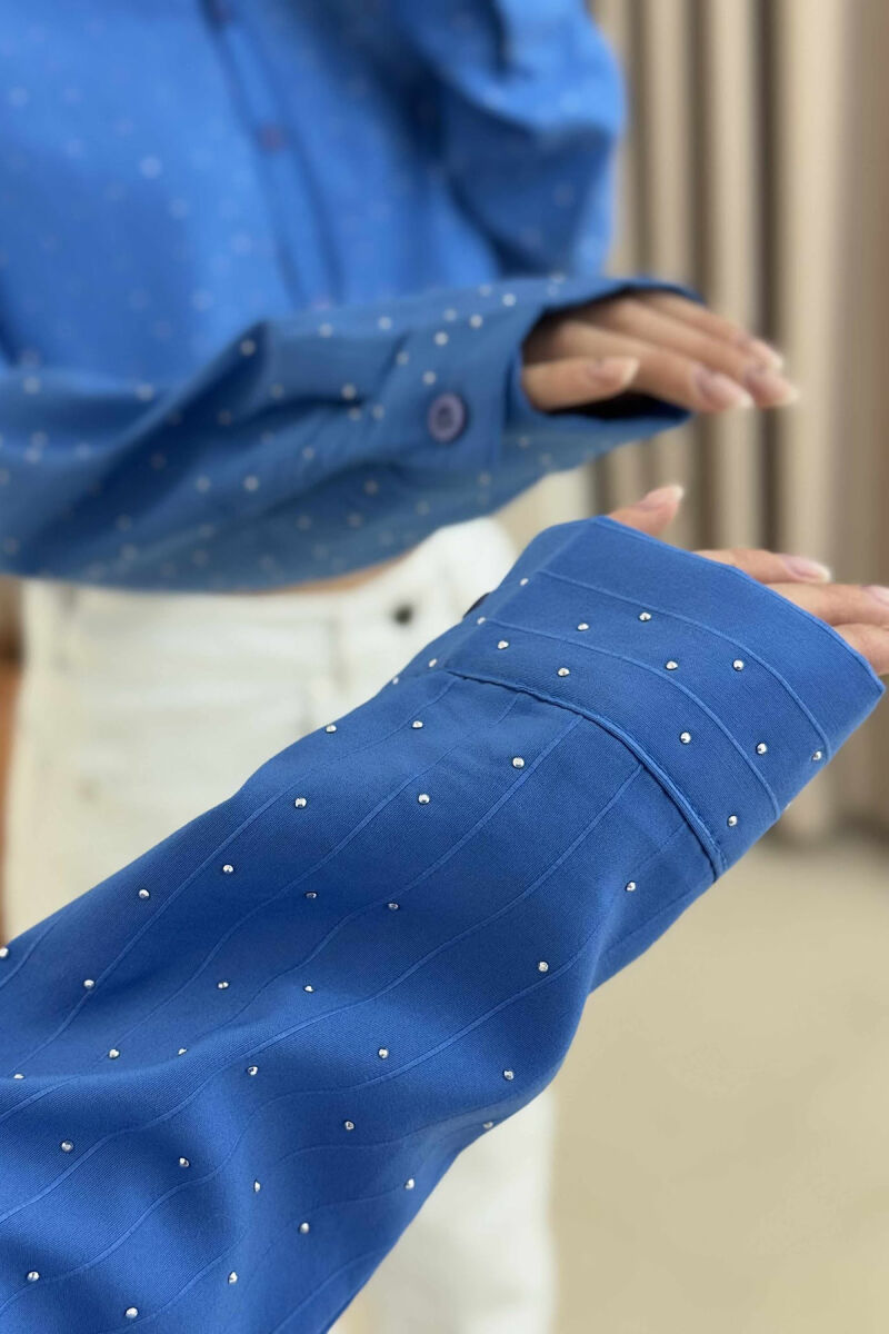 ONE COLOR CROPPED WOMEN SHIRT BLUE/BLU - 2