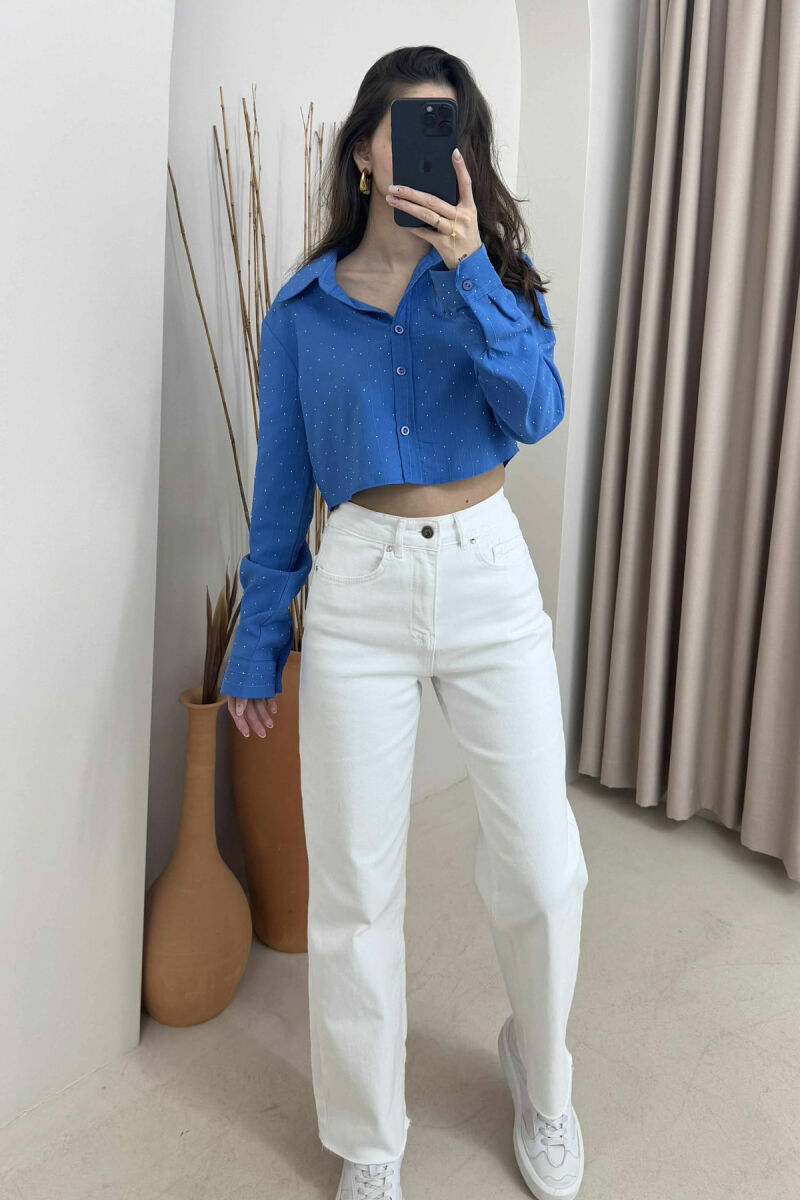 ONE COLOR CROPPED WOMEN SHIRT BLUE/BLU - 3