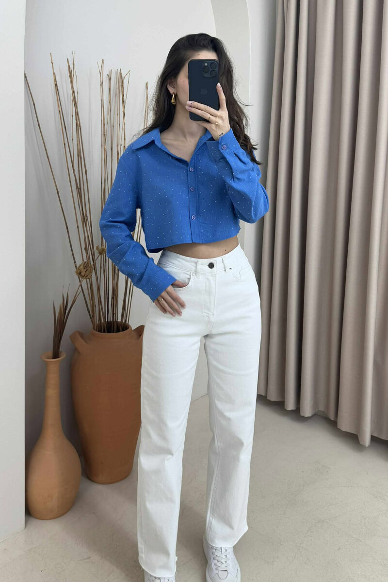 ONE COLOR CROPPED WOMEN SHIRT BLUE/BLU - 4