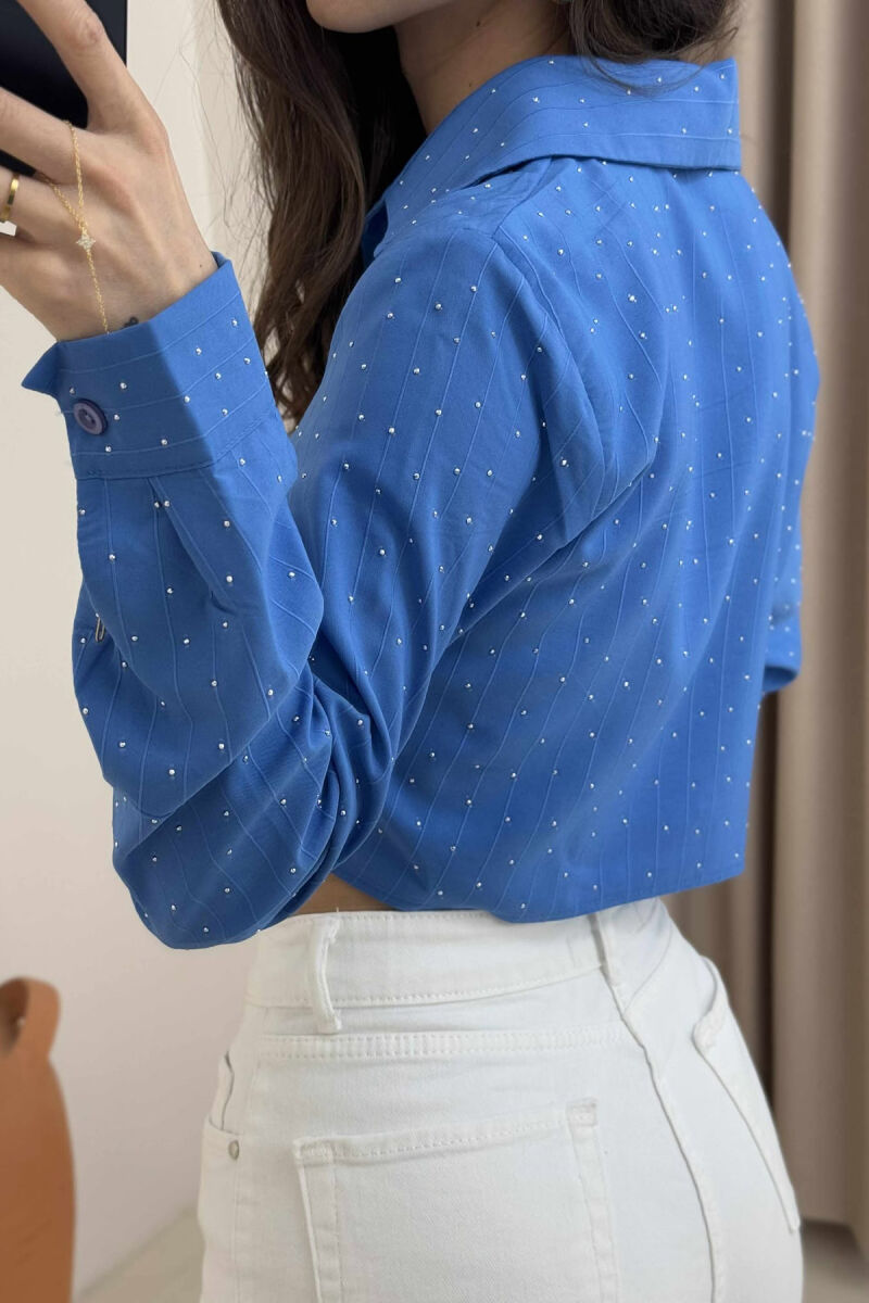 ONE COLOR CROPPED WOMEN SHIRT BLUE/BLU - 5