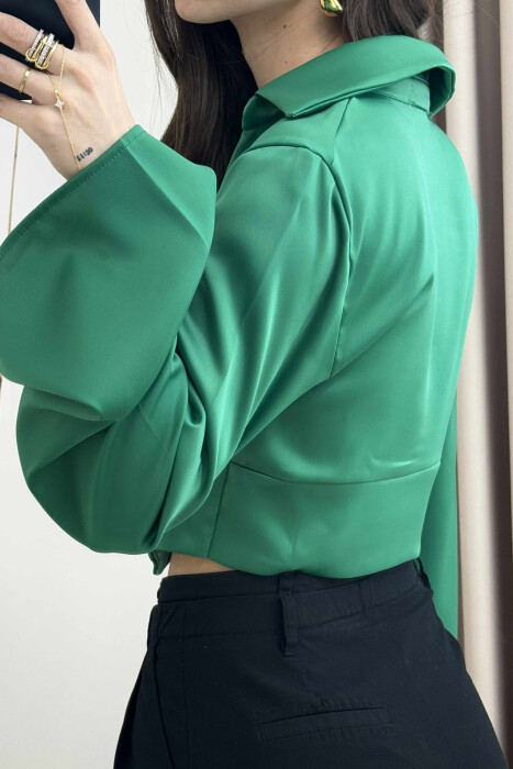 ONE COLOR CROPPED WOMEN SHIRT GREEN/JESHILE - 2