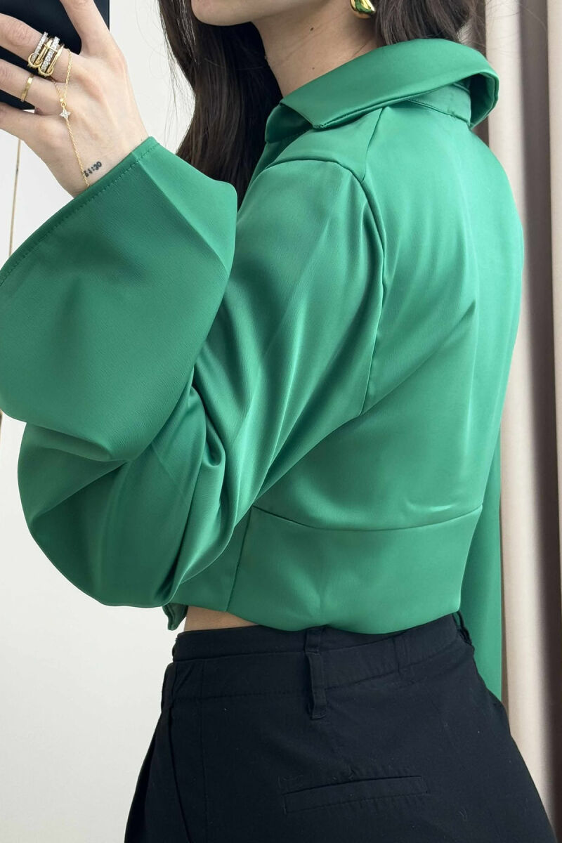 ONE COLOR CROPPED WOMEN SHIRT GREEN/JESHILE - 2